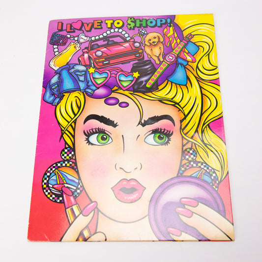 1989 Lisa Frank I Love to Shop Folder 3 Hole Pocket Unpunched