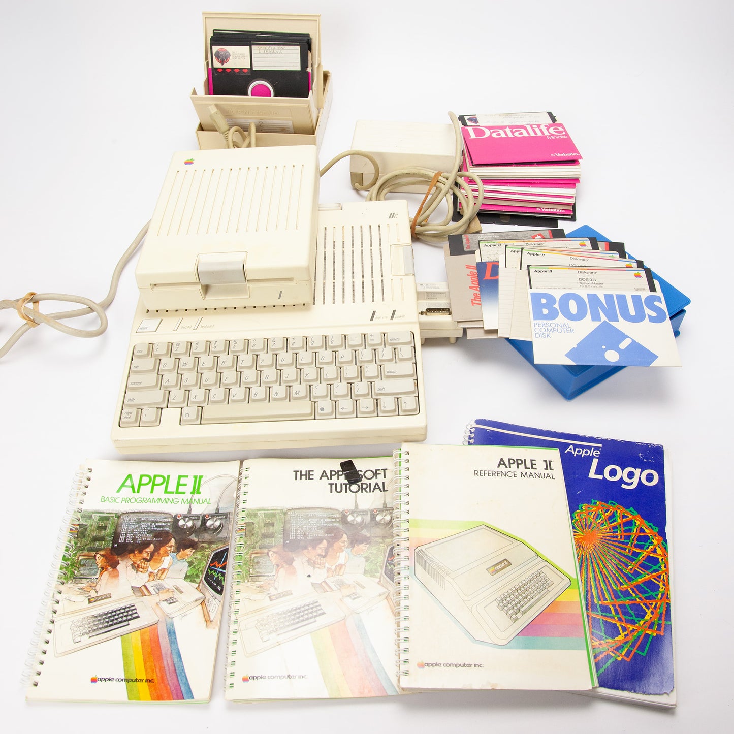 Vintage Apple IIc Computer A2S4000 w/ External Drive Manuals - Parts or Repair
