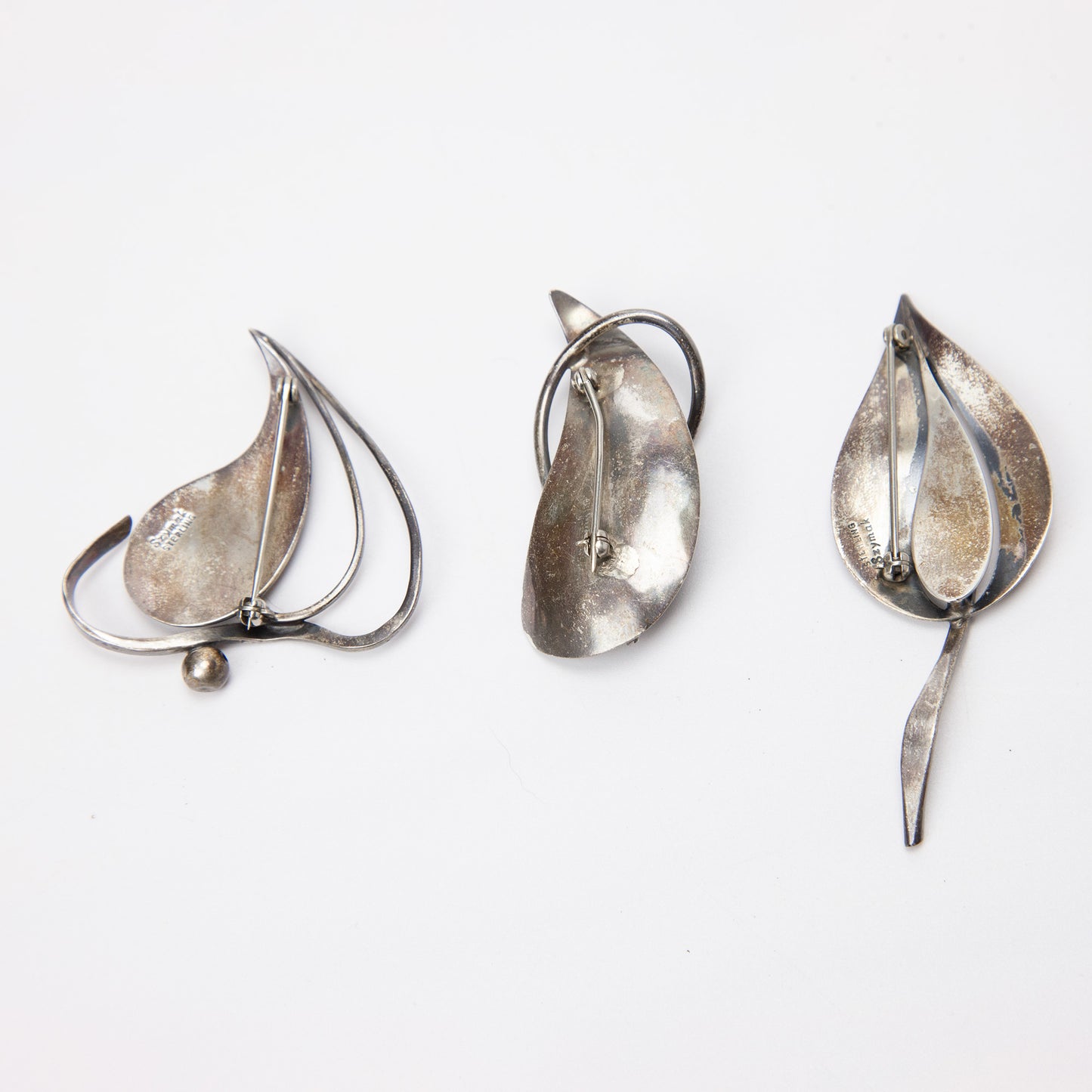 Mid Century Sterling Silver Modernist Abstract Brooch Pins Set of 3 SYZMAK
