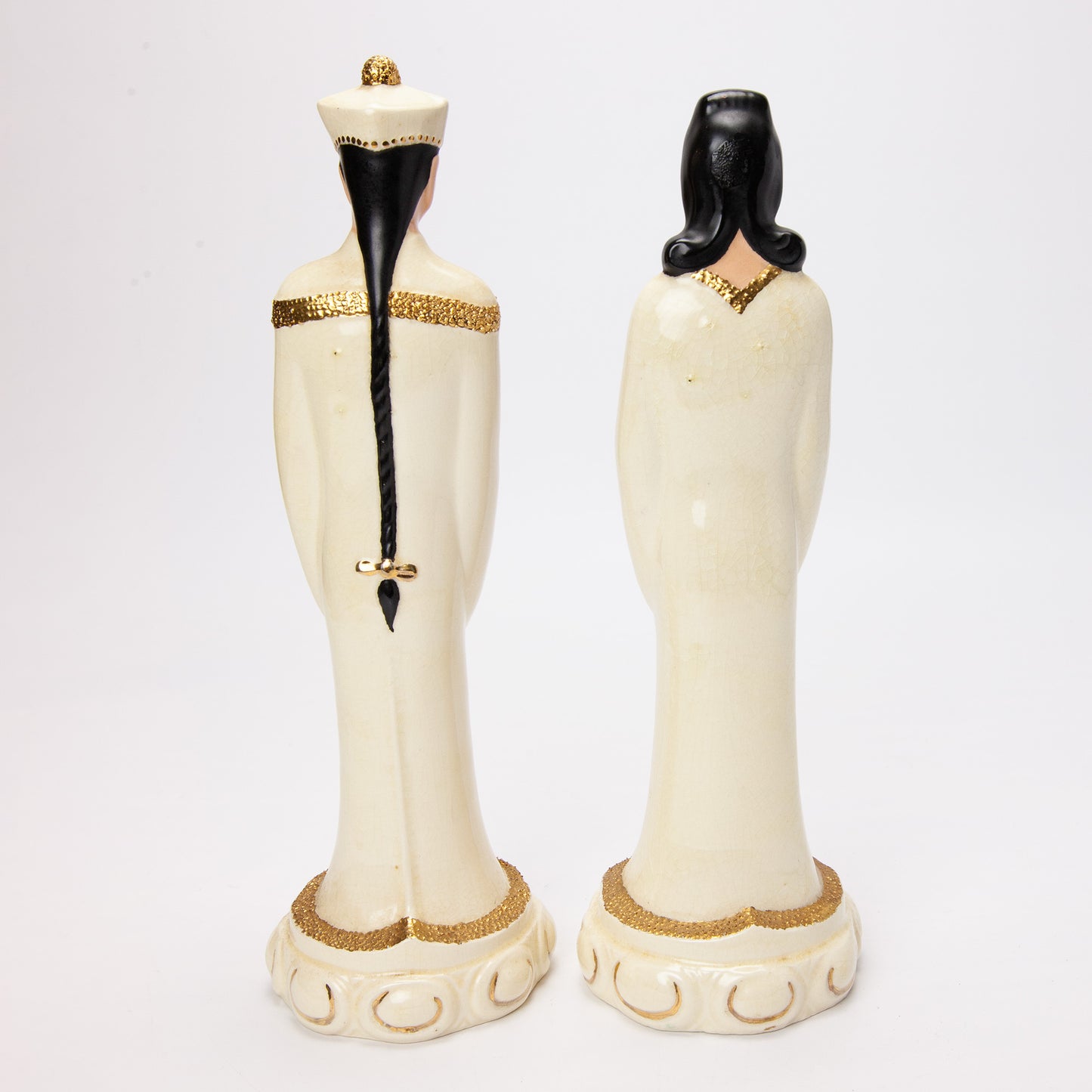 1950s Asian Emperor Empress Ceramic Figurines Pair 14"