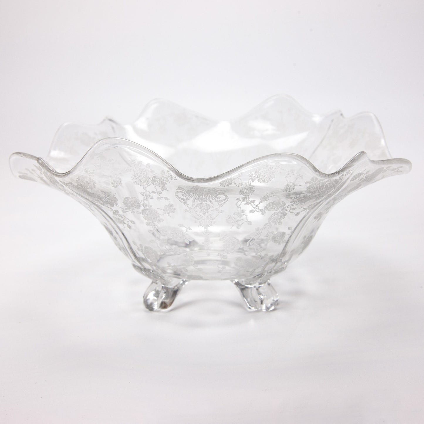 Cambridge Rose Point Etched Footed Square Serving Bowl