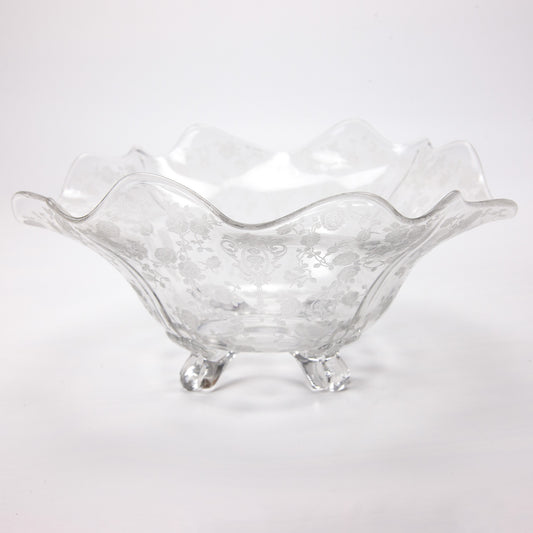 Cambridge Rose Point Etched Footed Square Serving Bowl