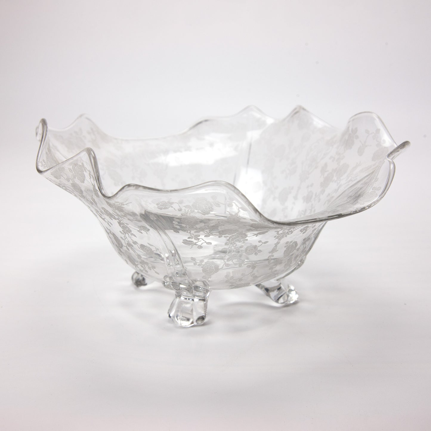 Cambridge Rose Point Etched Footed Square Serving Bowl