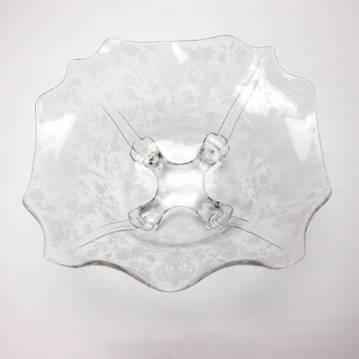 Cambridge Rose Point Etched Footed Square Serving Bowl