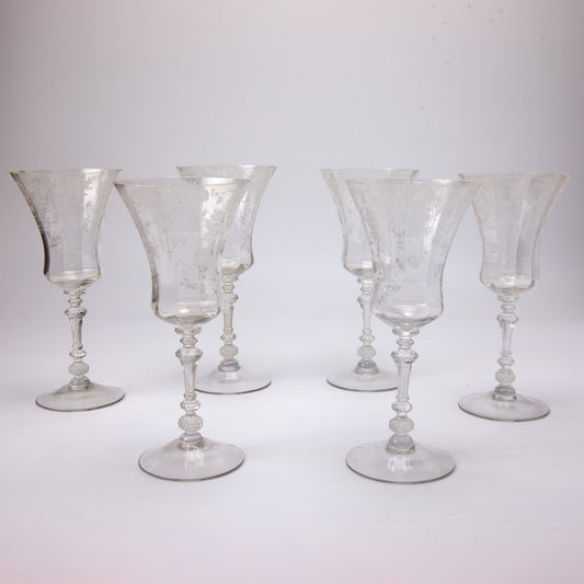 Cambridge Rose Point Wine Goblets Set of 6