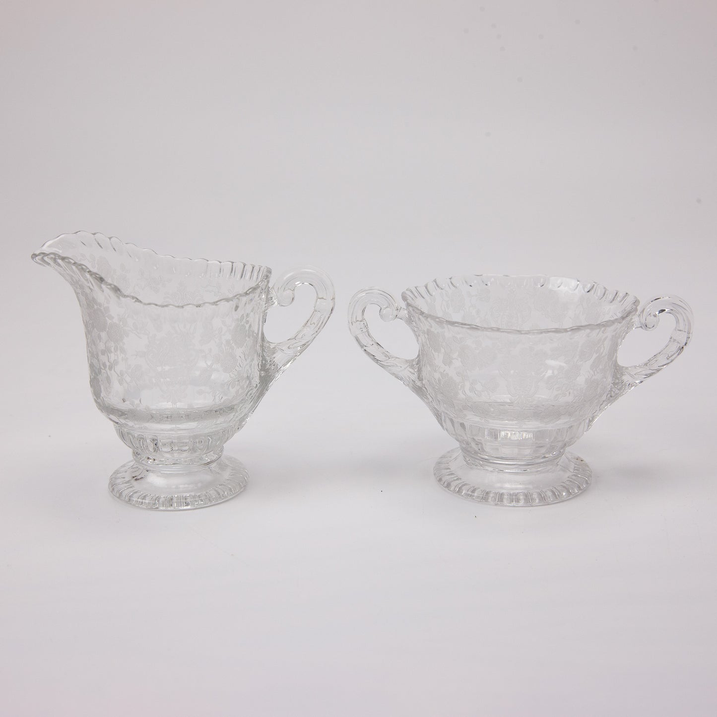 Cambridge Rose Point Etched Crystal Sugar Creamer & Serving Set of 8