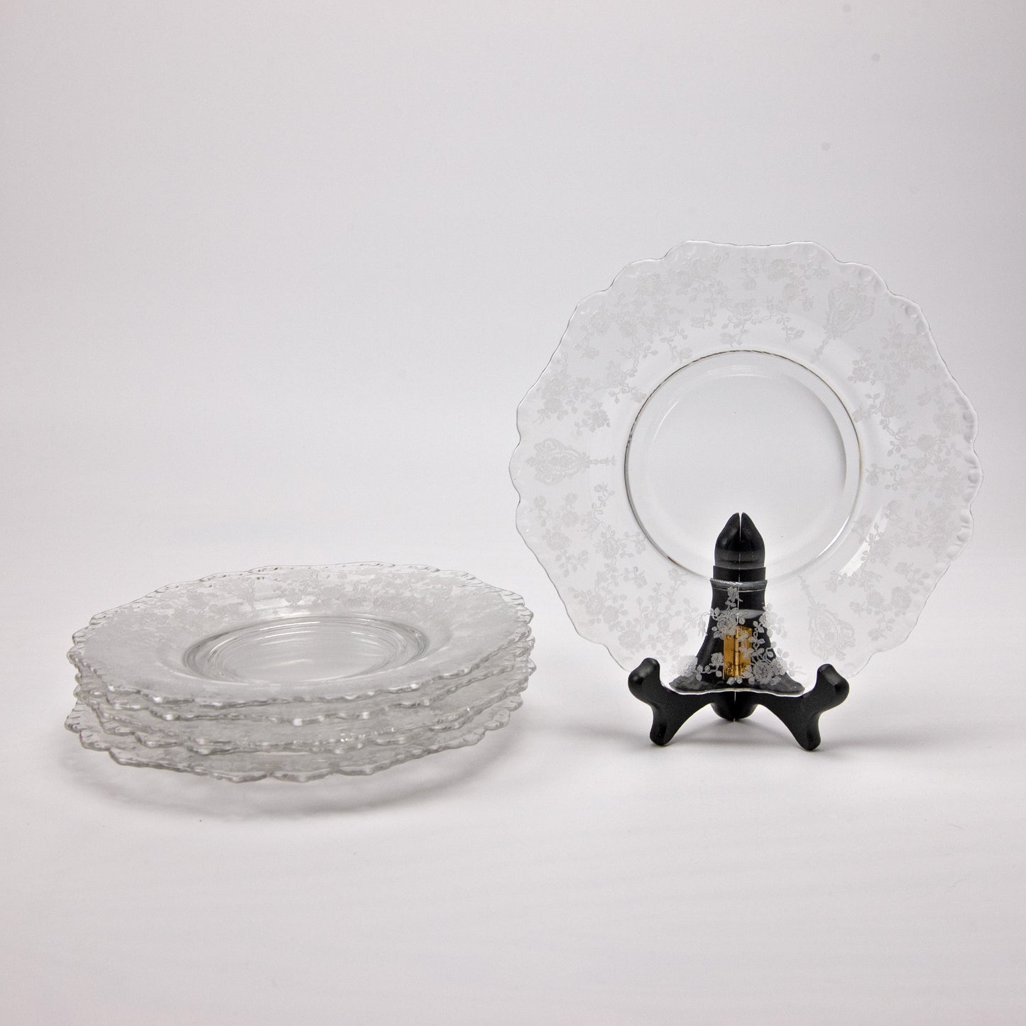 Cambridge Rose Point Etched Crystal 8" Salad Dessert Plates Set of 6