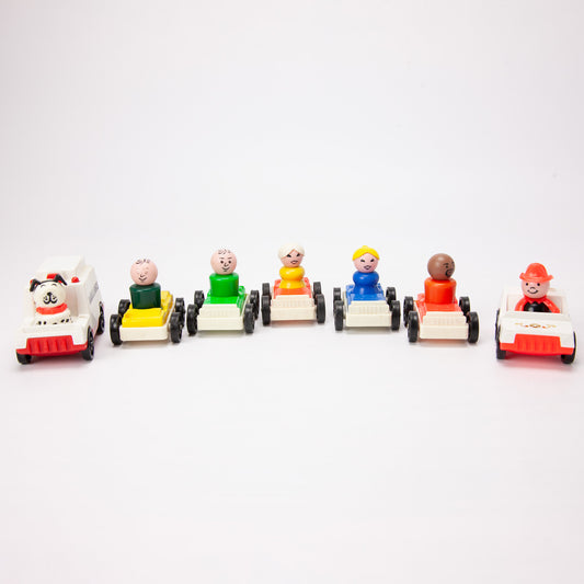 Vintage Fisher-Price Play Family Action Garage Lot of 14 Cars Figures Vehicles