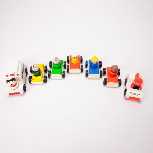 Vintage Fisher-Price Play Family Action Garage Lot of 14 Cars Figures Vehicles