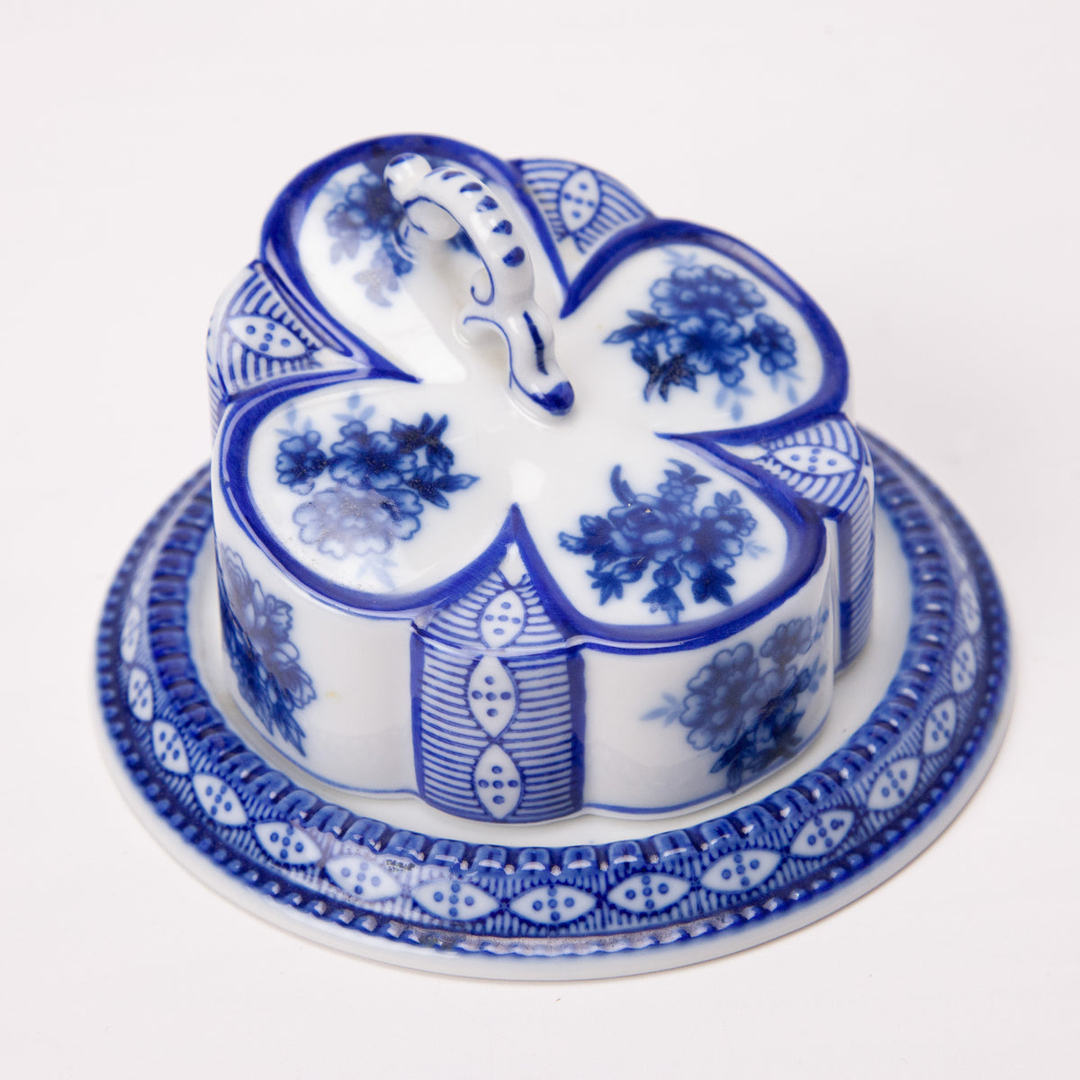 Vintage Limoges China Blue White Cheese Keeper Butter Dome Porcelain