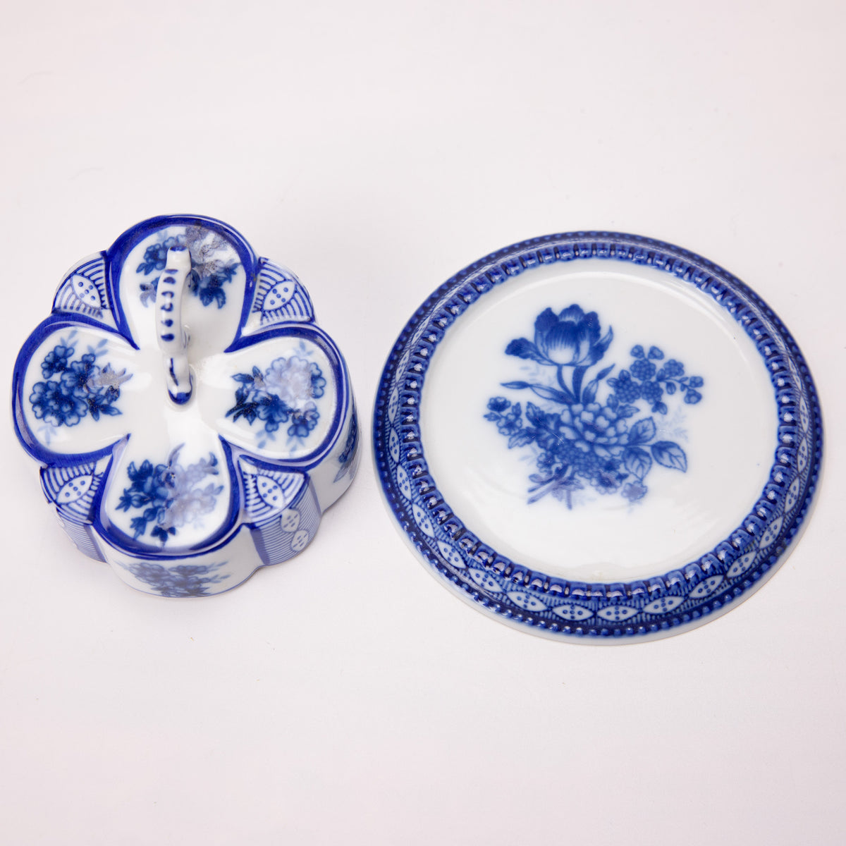 Vintage Limoges China Blue White Cheese Keeper Butter Dome Porcelain