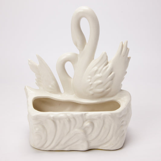 Vintage White Swan Lovebird Planter Ceramic Pottery
