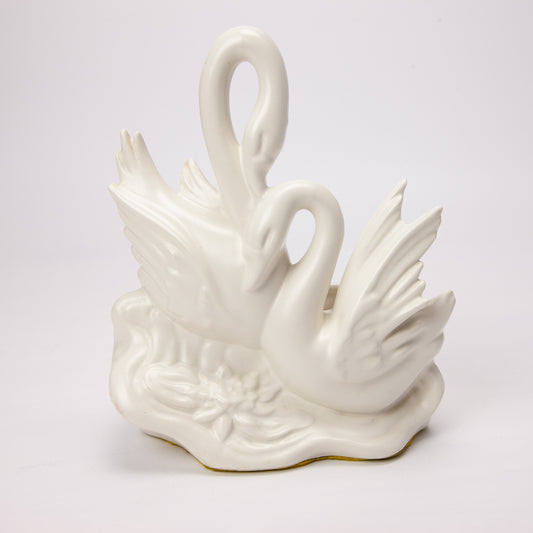 Vintage White Swan Lovebird Planter Ceramic Pottery
