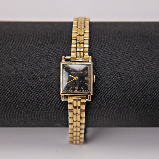 1950s Bulova Women's Tank Style Wind Up Watch Roman Numerals Seiko Band