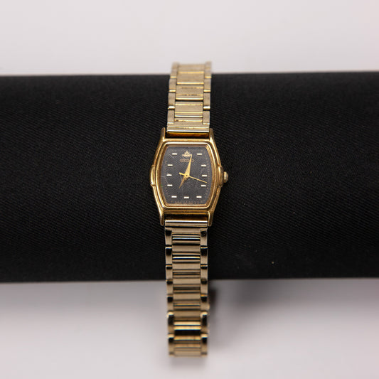 Seiko Women's V407-6250 Black Face Gold Tone Watch - Parts Repair