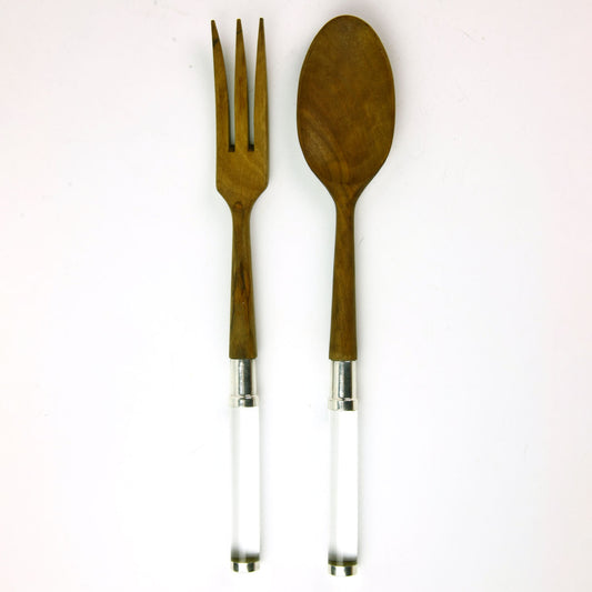 MCM Teak and Lucite Salad Serving Set with Silver-Plated Detailing