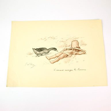 Georges Redon Lithograph - Duck Eats the Slug Print 1920s