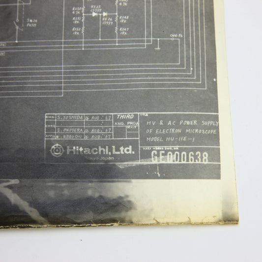 1967 Hitachi HV and AC Power Supply Electron Microscope Schematic Diagrams Set of 4