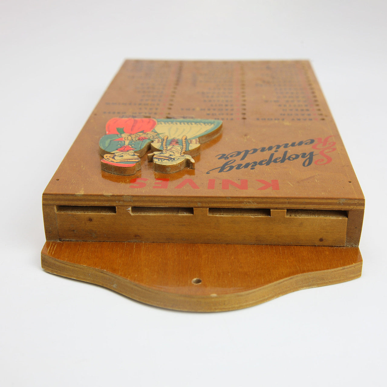 Vintage 1960s Wooden Kitchen Shopping Reminder Knife Holder Block
