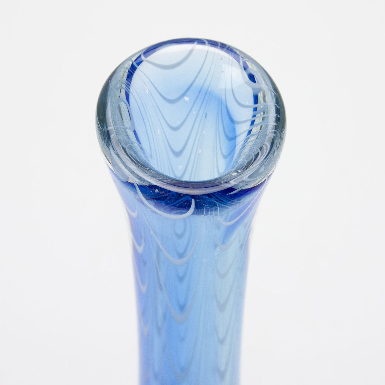 Harv Harris Signed 12in Blue Feathered Art Glass Vase Hand Blown
