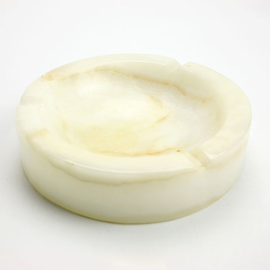 Vintage Alabaster Ashtray 3 Rests - Mid Century Modern 7 ¾” Round