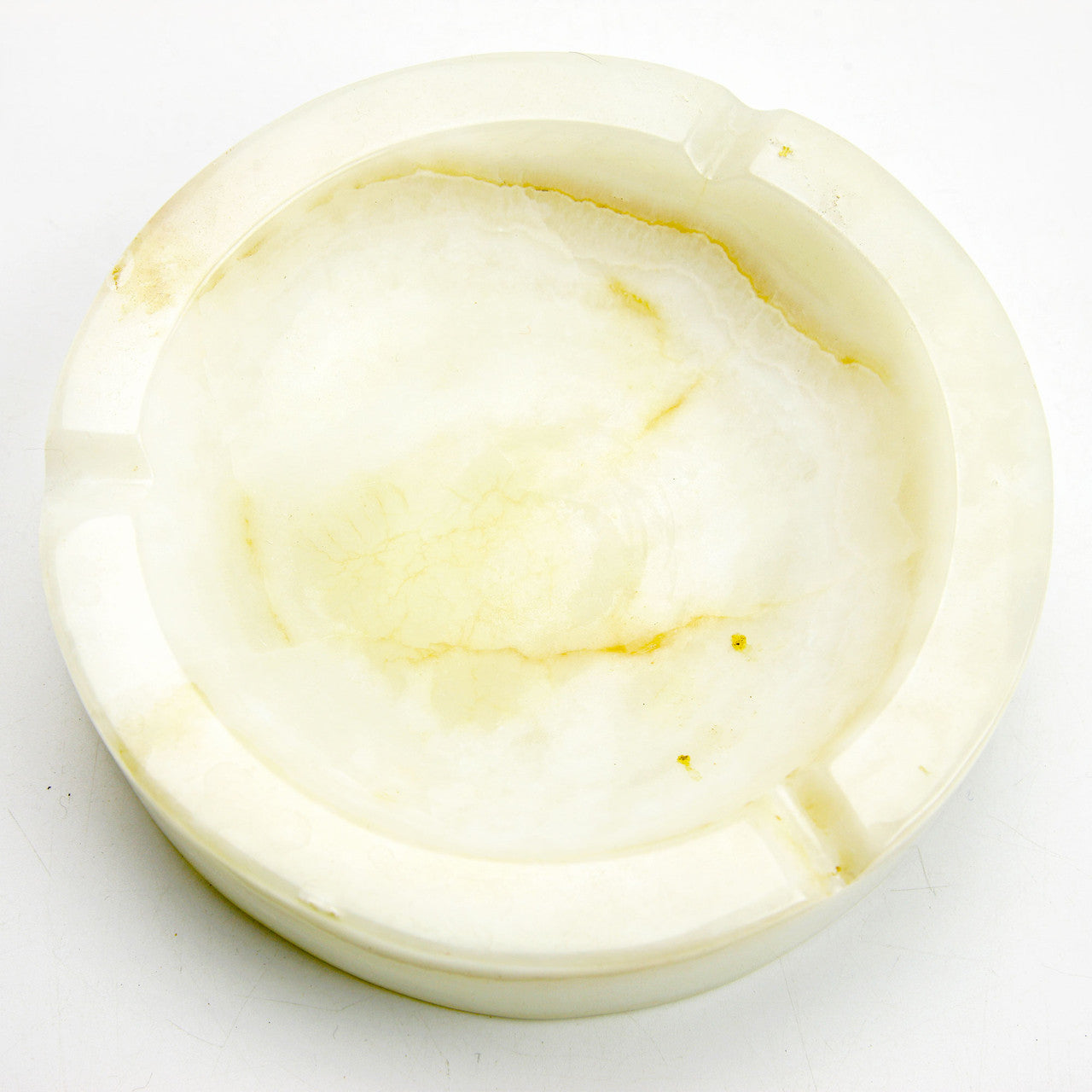 Vintage Alabaster Ashtray 3 Rests - Mid Century Modern 7 ¾” Round