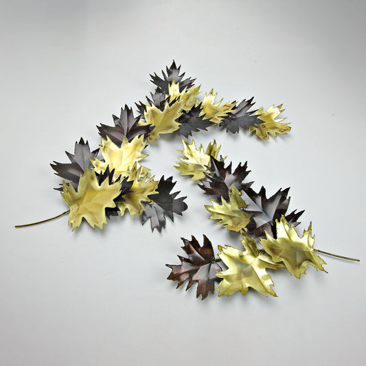Vintage Jere-Style Metal Wall Decor Brutalist Leaf Sculpture Set