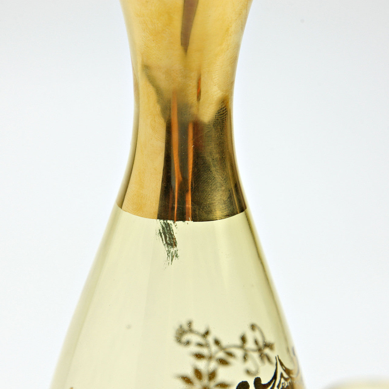 Bohemian Czech Amber Glass Decanter & 6 Cordial Glasses Gilt Floral