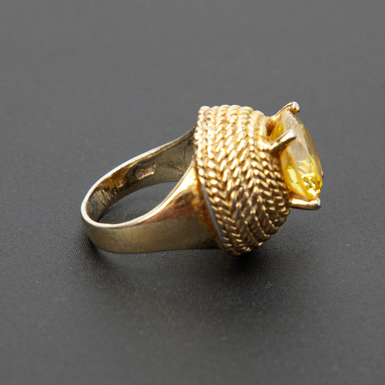 Gold Plated Sterling Silver 925 Yellow CZ Ring 7.5