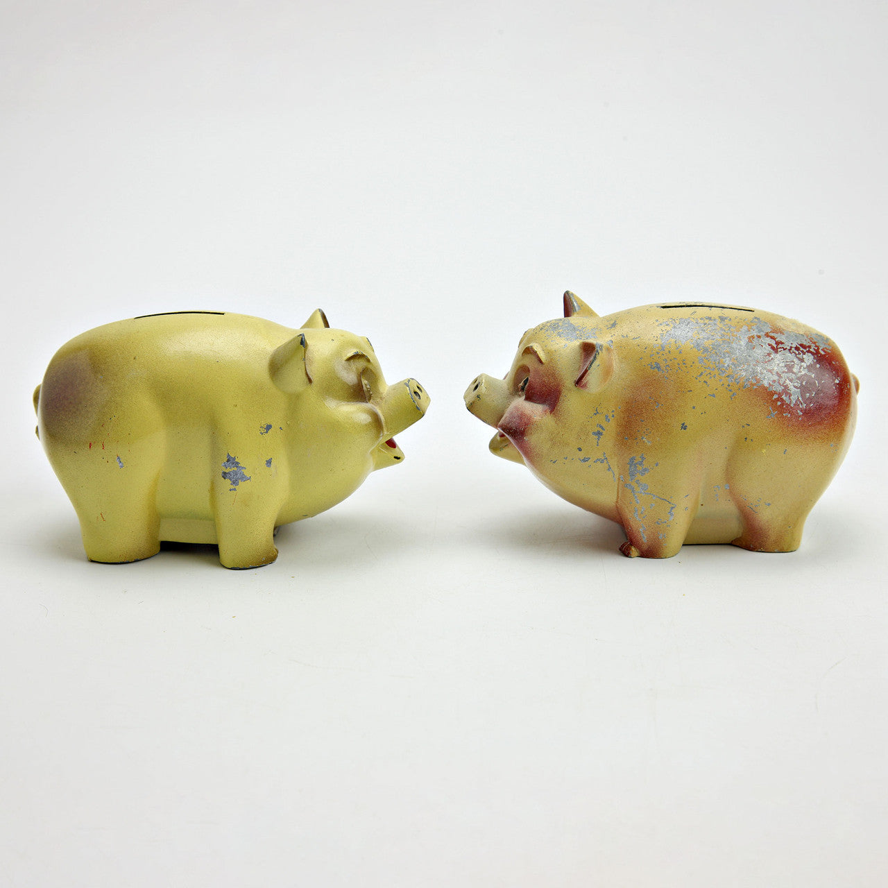 2 Vintage Cast Iron Piggy Banks Home Savings Lawton, OK