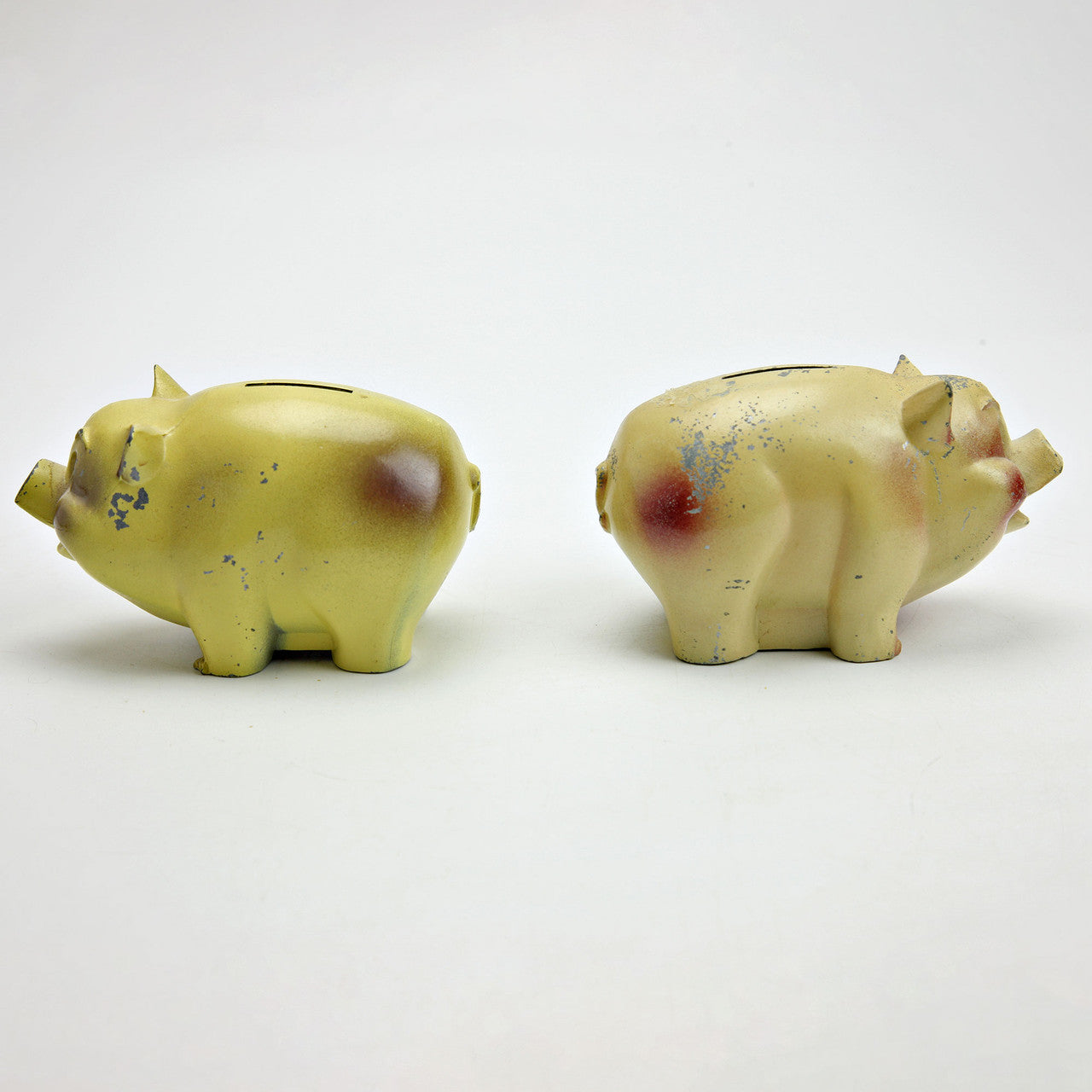 2 Vintage Cast Iron Piggy Banks Home Savings Lawton, OK