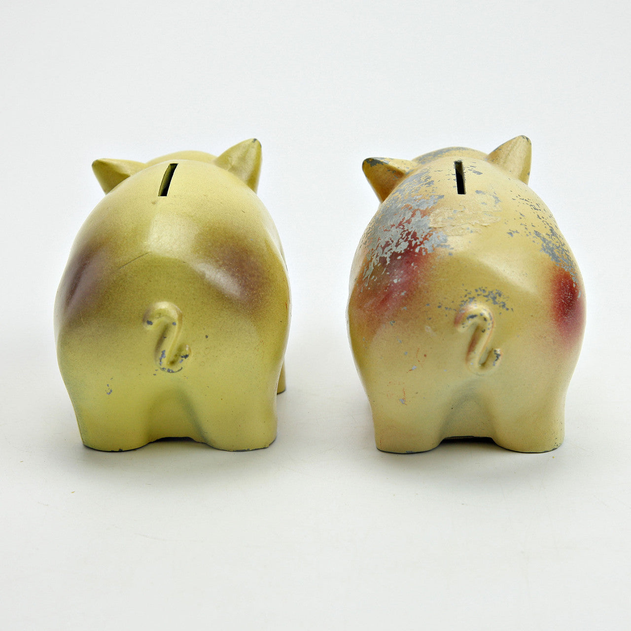 2 Vintage Cast Iron Piggy Banks Home Savings Lawton, OK