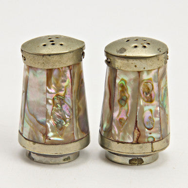 Mini Abalone Salt and Pepper Shakers - Vintage 1.25” Tall