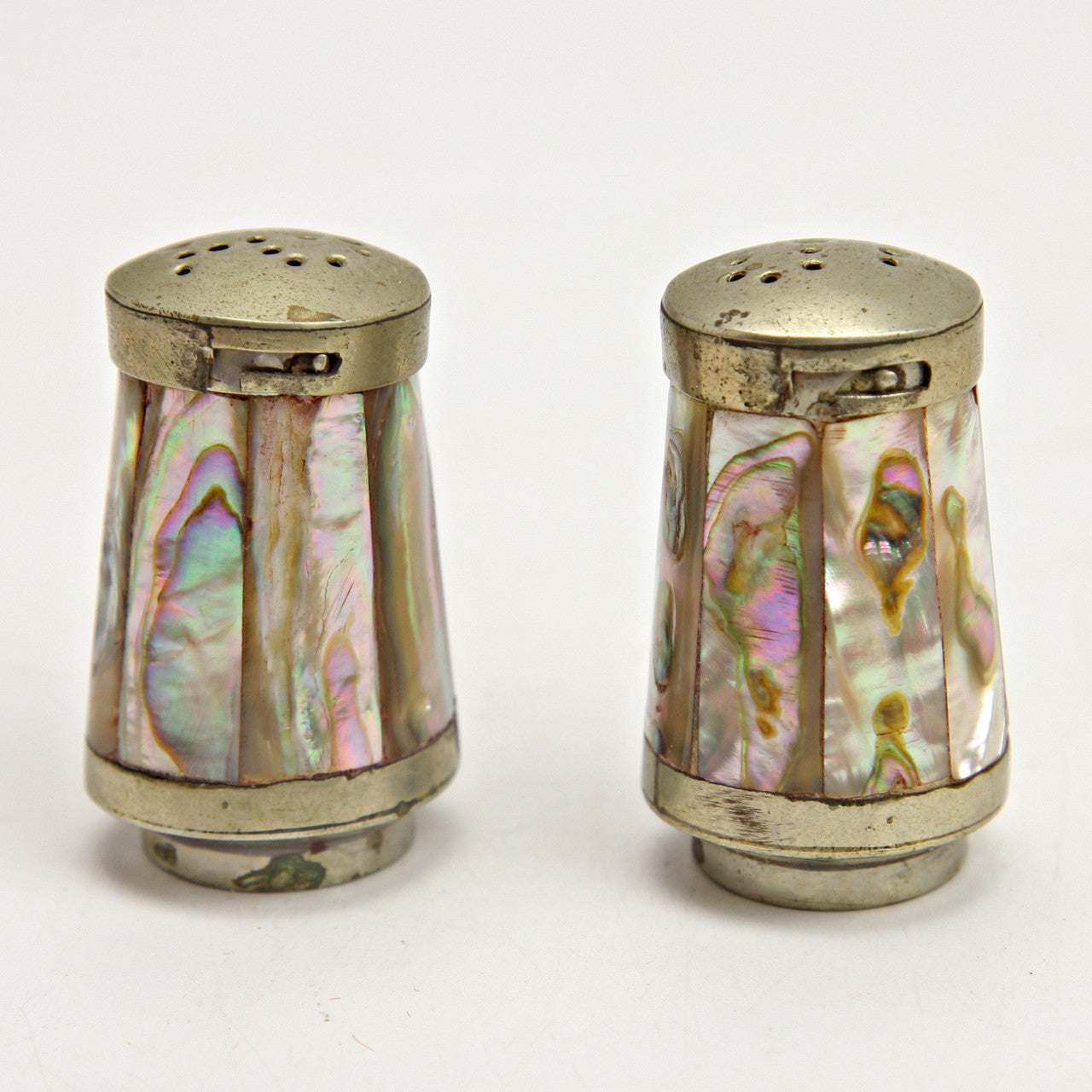 Mini Abalone Salt and Pepper Shakers - Vintage 1.25” Tall