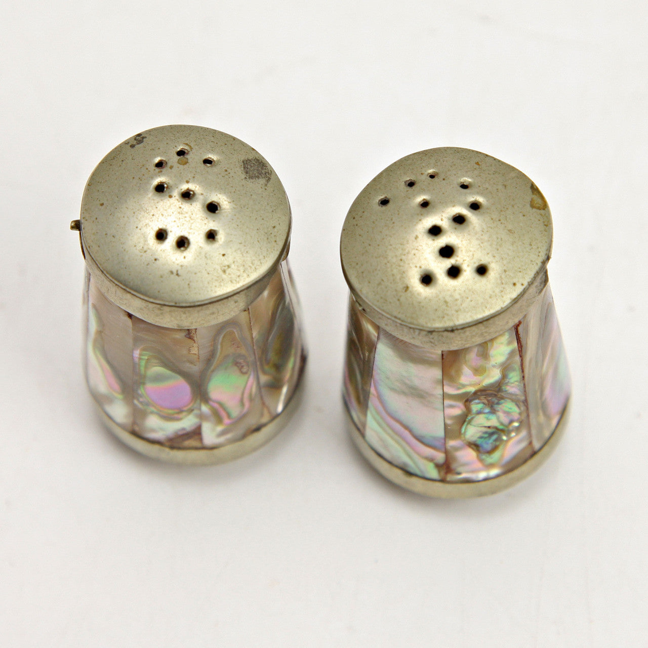 Mini Abalone Salt and Pepper Shakers - Vintage 1.25” Tall
