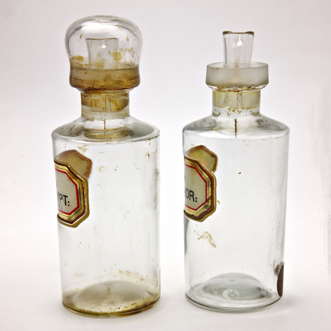 Vintage Apothecary Glass Bottles – Eucalypt & Camphor Labels – Early 20th Century