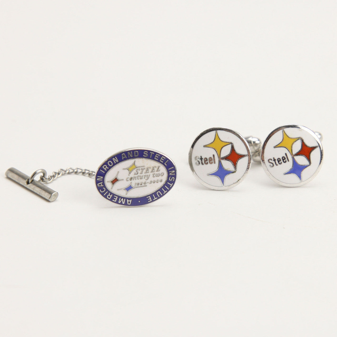 Vintage American Iron & Steel Institute Tie Pin & Cufflinks Set 1960s–70s