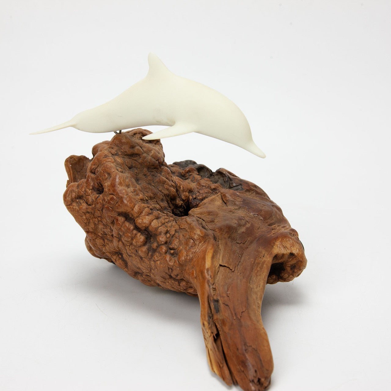 Vintage John Perry Dolphin Sculpture on Burl Wood