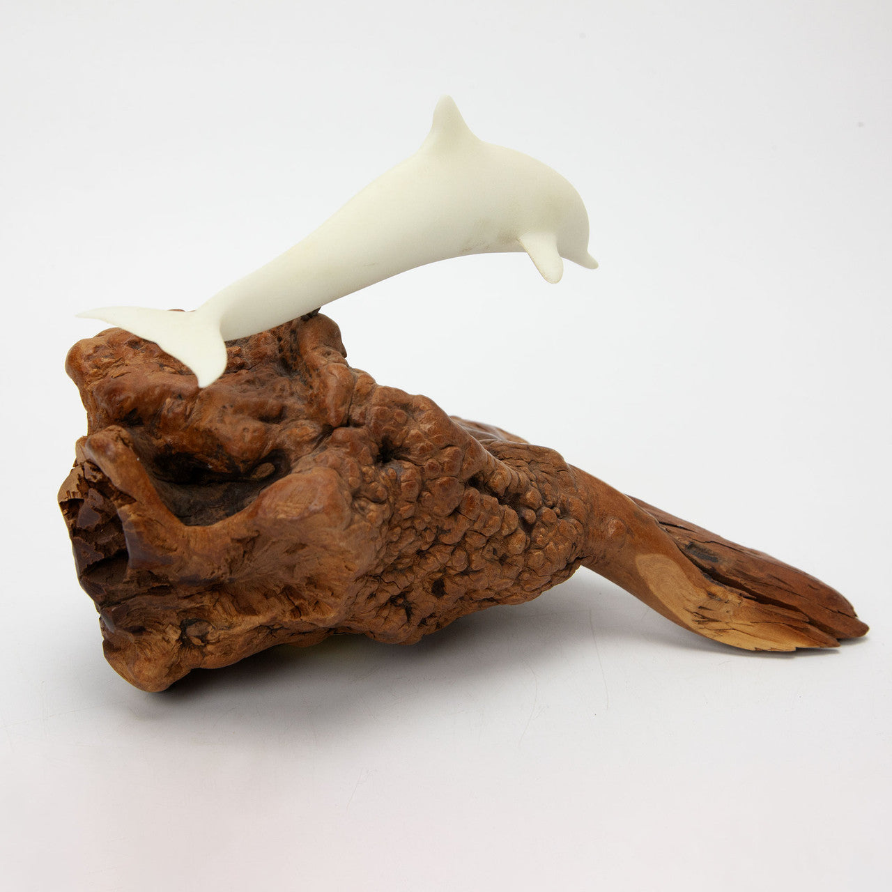Vintage John Perry Dolphin Sculpture on Burl Wood