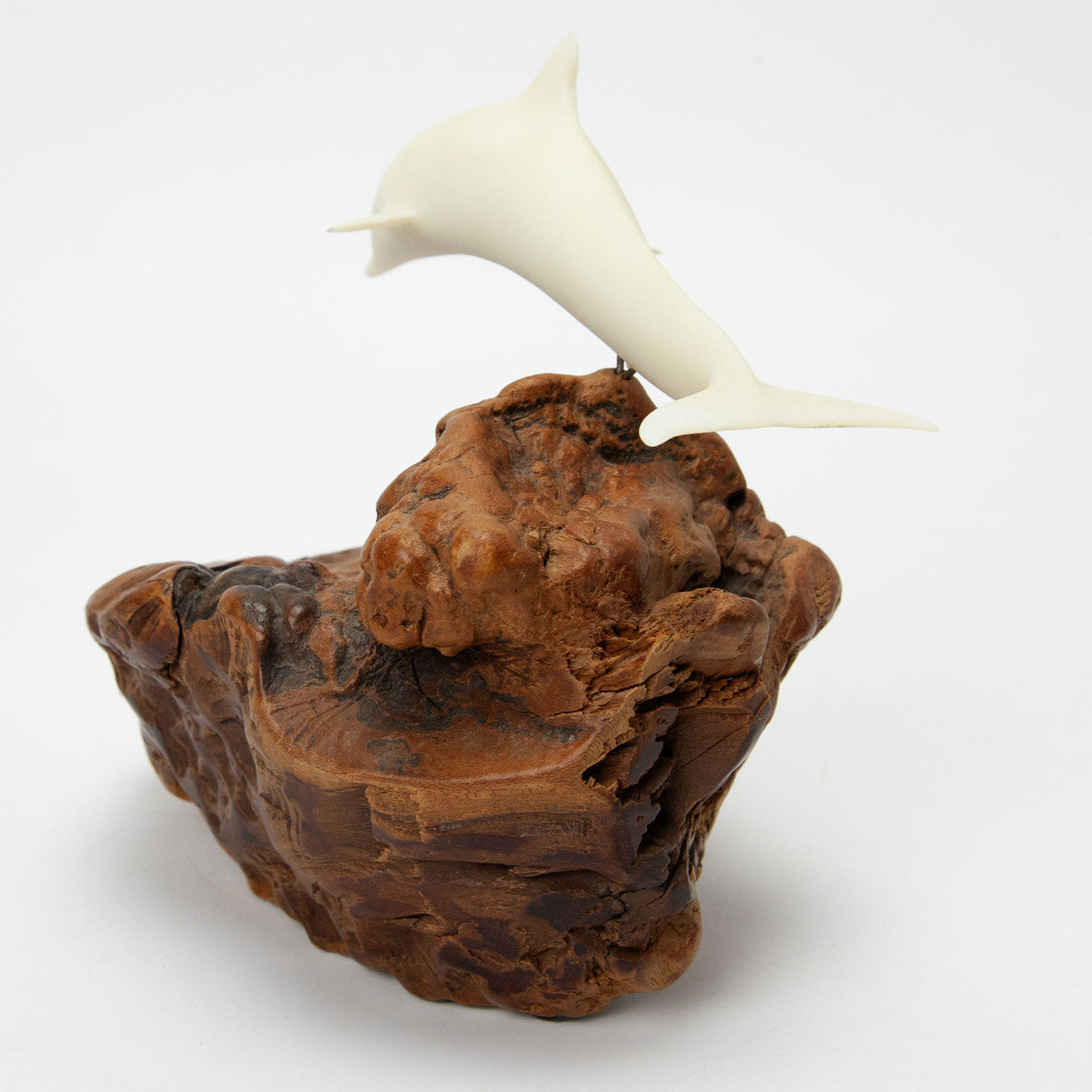 Vintage John Perry Dolphin Sculpture on Burl Wood