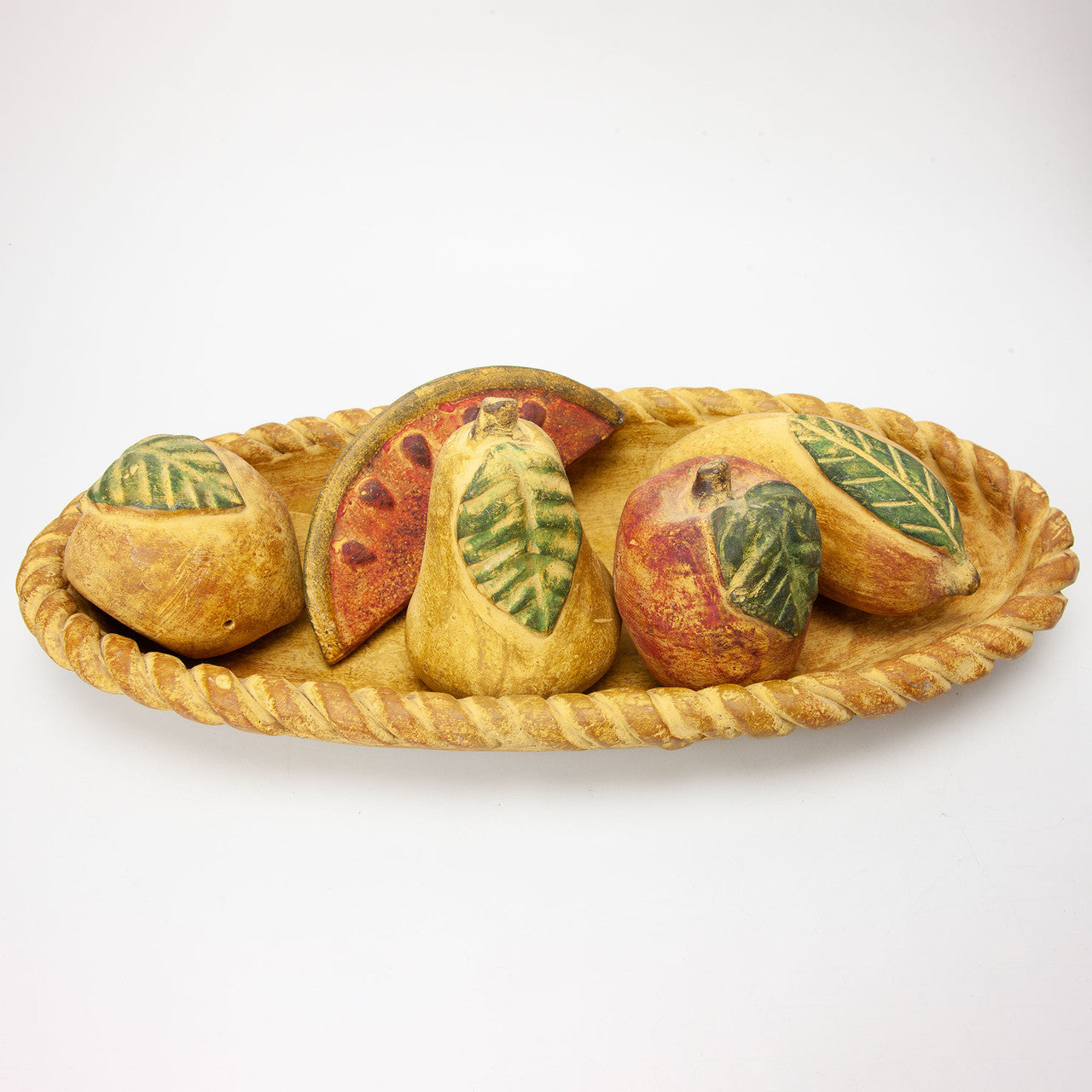 Mexican Terracotta Hand-Painted Fruit Bowl Decor Piece 23"
