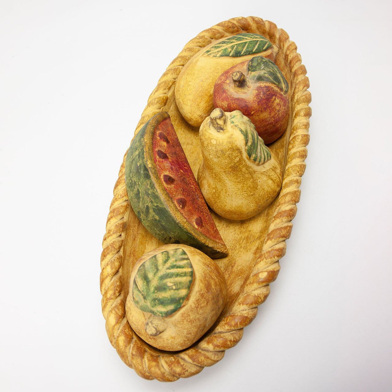 Mexican Terracotta Hand-Painted Fruit Bowl Decor Piece 23"