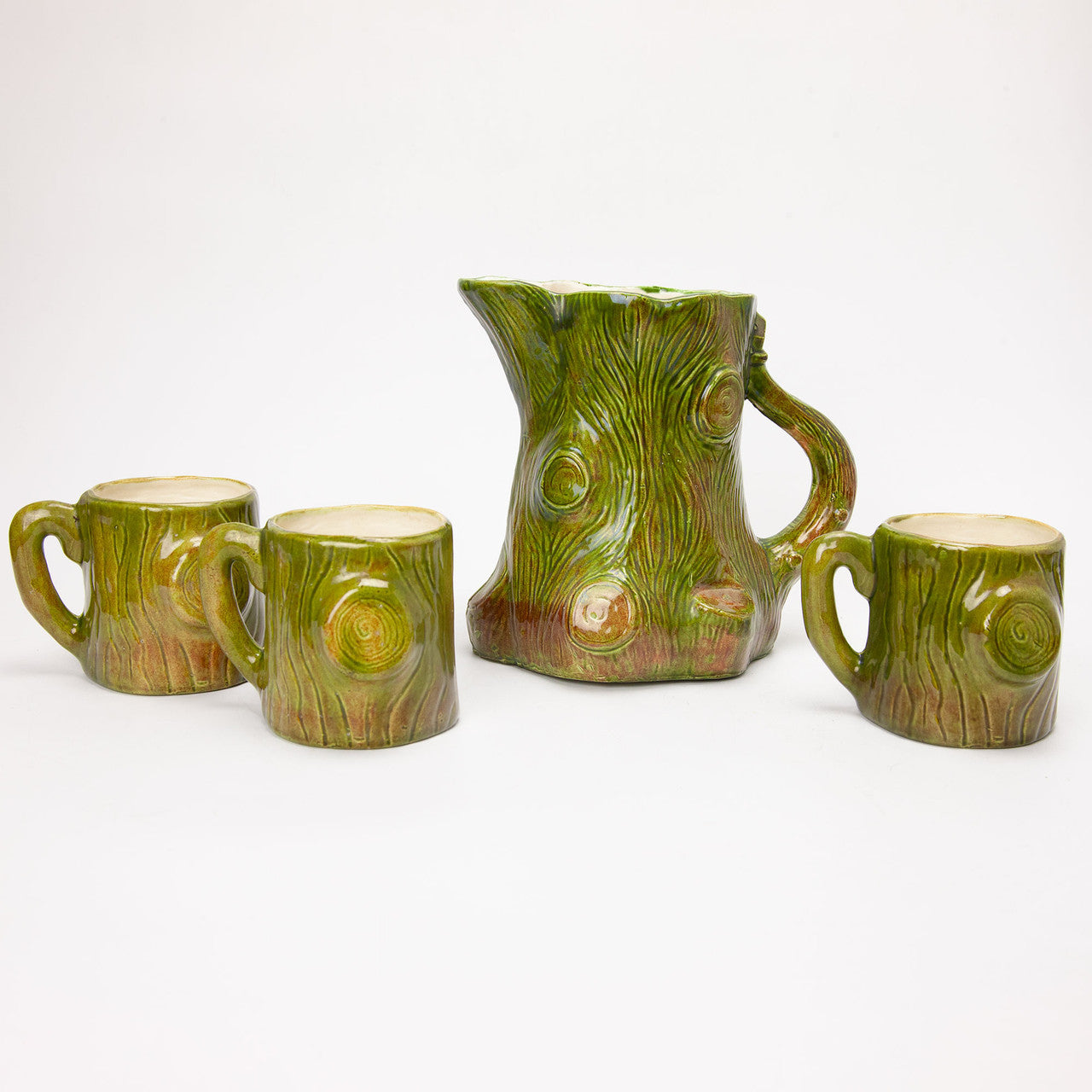 Vintage Garland Ceramics Tree Pitcher and Stump Mugs Set