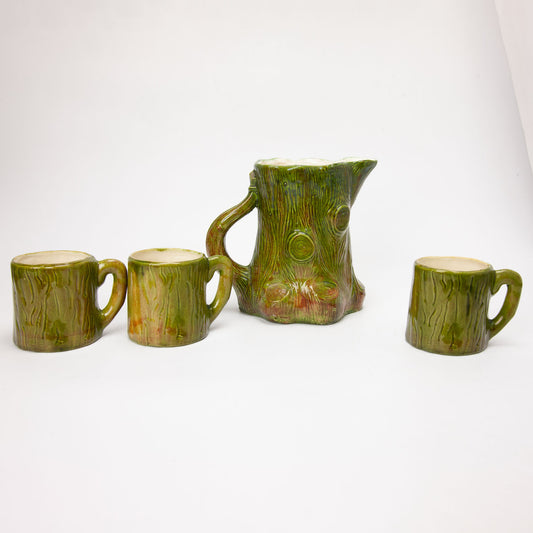 Vintage Garland Ceramics Tree Pitcher and Stump Mugs Set