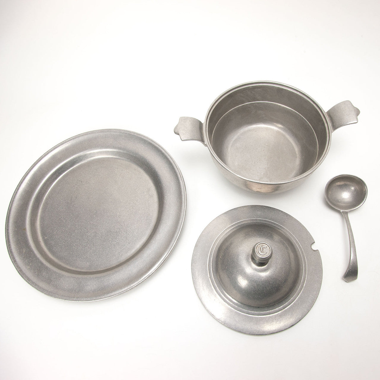 Carson Pewter Soup Tureen with Ladle and Charger Platter