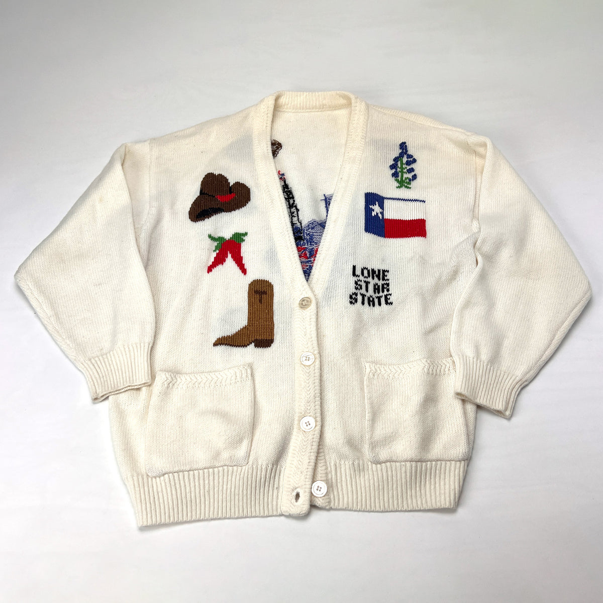Vintage Texas Theme Acrylic Cardigan Embroidered Sweater L/XL