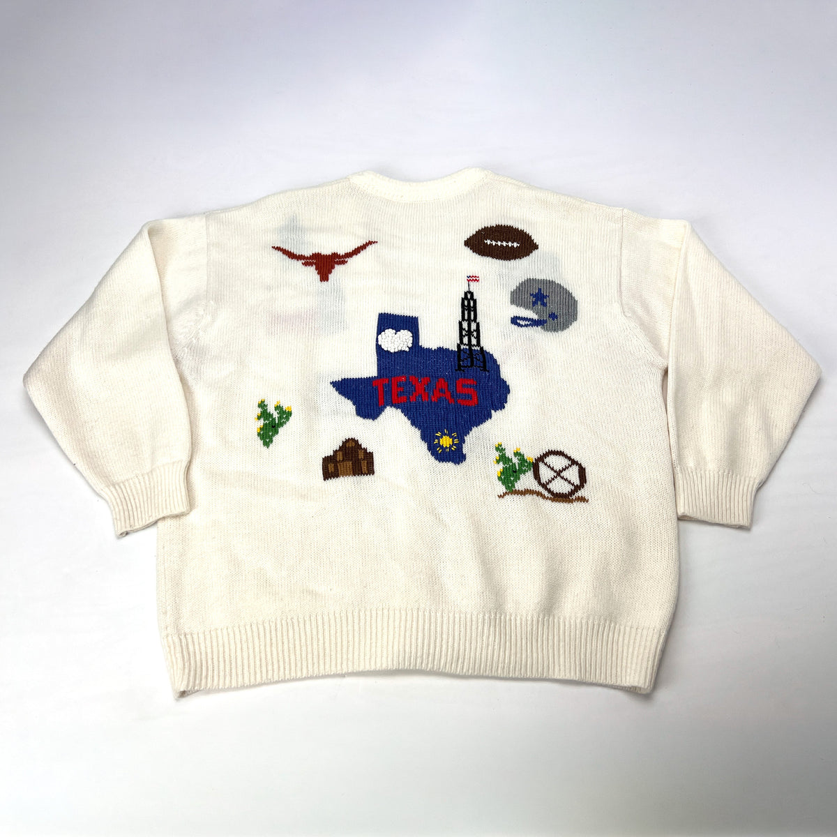Vintage Texas Theme Acrylic Cardigan Embroidered Sweater L/XL