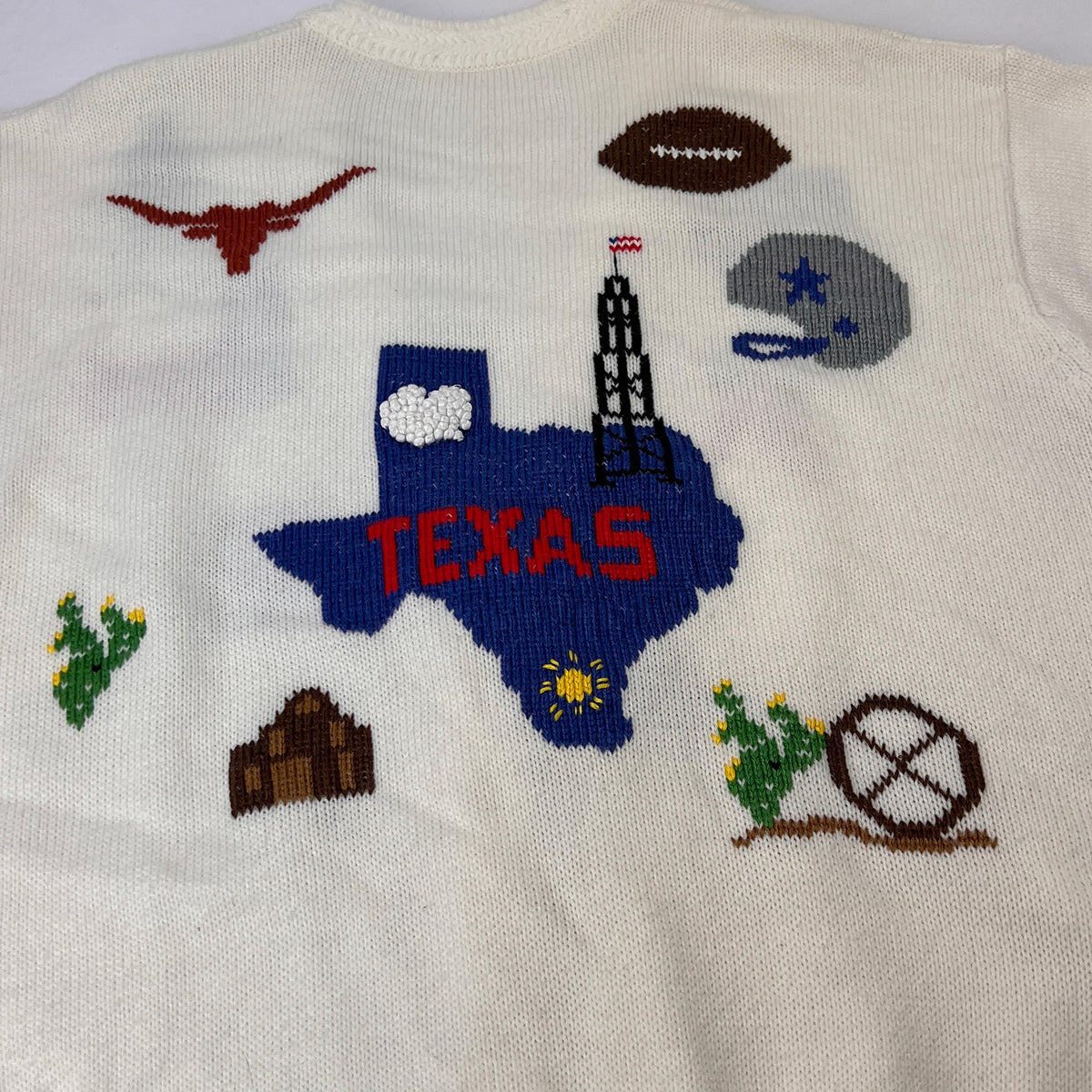 Vintage Texas Theme Acrylic Cardigan Embroidered Sweater L/XL