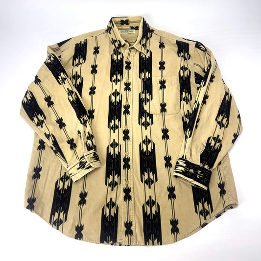 1990s Natural Issue Corduroy Aztec Print Men's Button Down Shirt XL