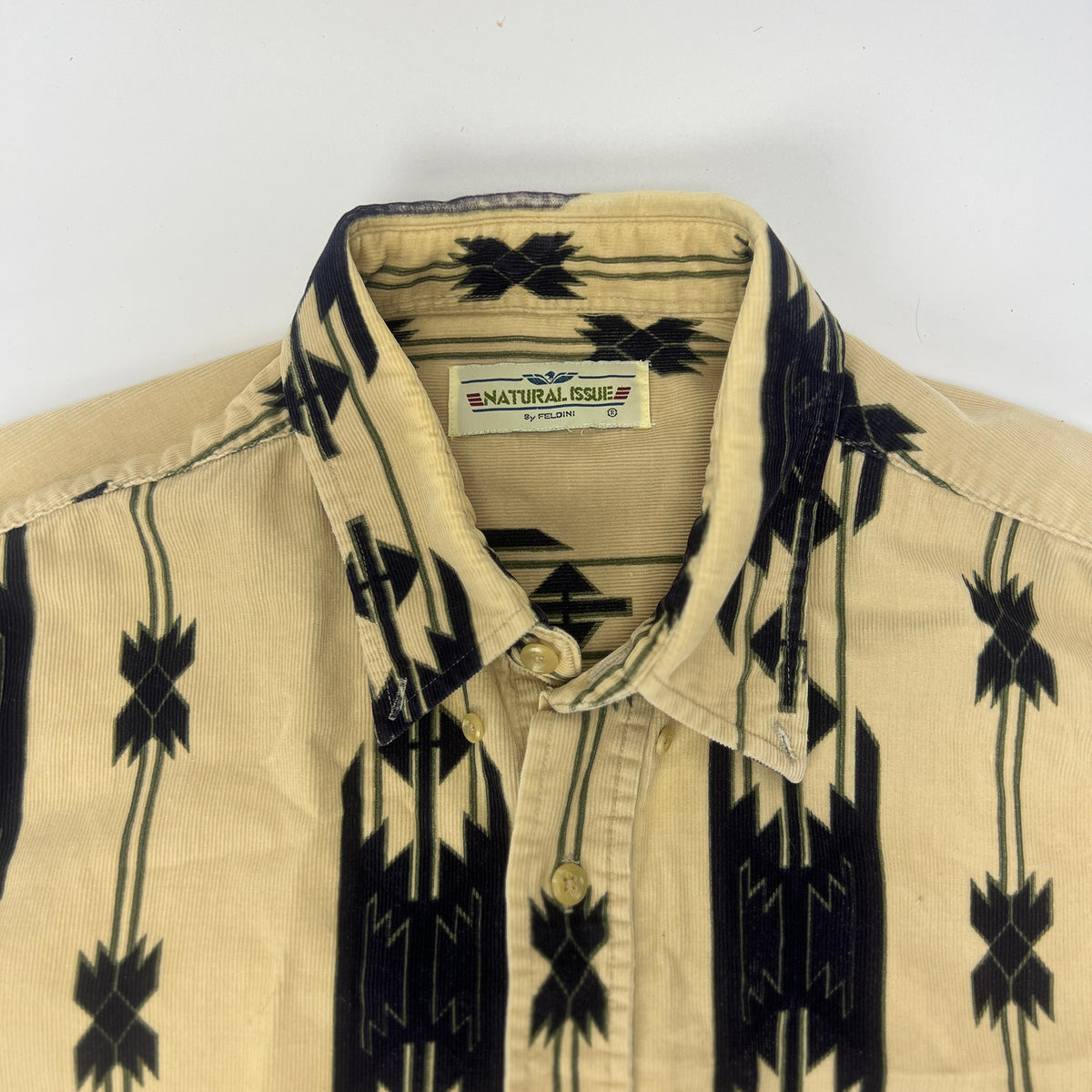 1990s Natural Issue Corduroy Aztec Print Men's Button Down Shirt XL